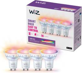 Becuri inteligente WiZ GU10, set 4 ,   16M culori, alb reglabil cald,  rece, WiFi, compatibile Alexa