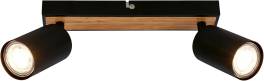 Spot LED de Tavan Rotativ, 2 Brate, GU10, Design Negru cu Lemn ,   BRILONER 25.5 cm