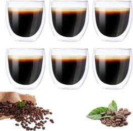 Set 6 cesti espresso cu pereti dubli, 80 ml ,   pahare borosilicat, termoizolante, rezistente la cal