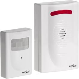 Alarma wireless GreenBlue GB3400 cu senzor de miscare PIR, 5 melodii, detectare 8 m, unghi 110°, pentru casa, birou, magazin, exterior, functionare pe baterii [RESIGILAT]