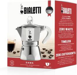,   Bialetti Dama Pure Ice ,   Cafetiera italiana din aluminiu, 1 ceasca (67 ml), capac transparent