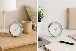 Ceas desteptator metalic alb, analog, 11 x 13 x 5 cm ,   design minimalist Anchor