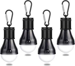 Lampa Camping LED cu Carabina, Set 4 bucati, 3 Moduri, Rezistenta la Apa