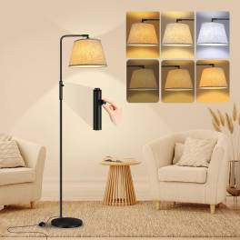 Lampa de Podea LED, Dimmabila, 3 Temp. de Culoare, 9W, Abajur Textil, Cap Rotativ
