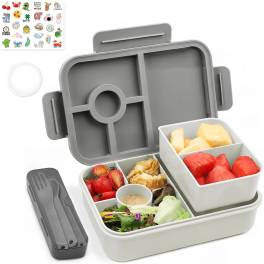 Lunch Box copii 1300 ml ,   Bugucat Bento Box cu 5 compartimente, etans, BPA-free, cutie masa scoala