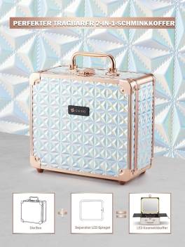 Makeup Box cu Oglinda Iluminata OMIRO ,   Albastru Sclipitor, Glam