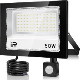 Proiector LED 50W cu senzor de miscare ,   5000LM, 7000K, IP67, 3 moduri PIR ,   Lumina rece pentru 