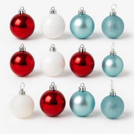 Set 9 globuri Craciun O60 mm ,   Roldan, culori mixte (rosu, alb, albastru), finisaje mate si lucioa