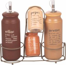 Set suport condimente ulei,  otet,  sare,  piper, ceramica  inox ,   Villa d,  Este Home Tivoli Vict