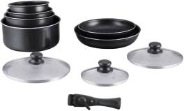 Set vase 10 piese cu invelis piatra stone si maner detasabil ,   compatibil inductie si toate plitel