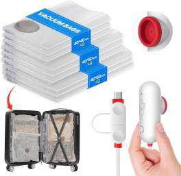 Set 9 pungi de vidat reutilizabile pentru haine, cu pompa electrica USB ,   economisire spatiu, mari