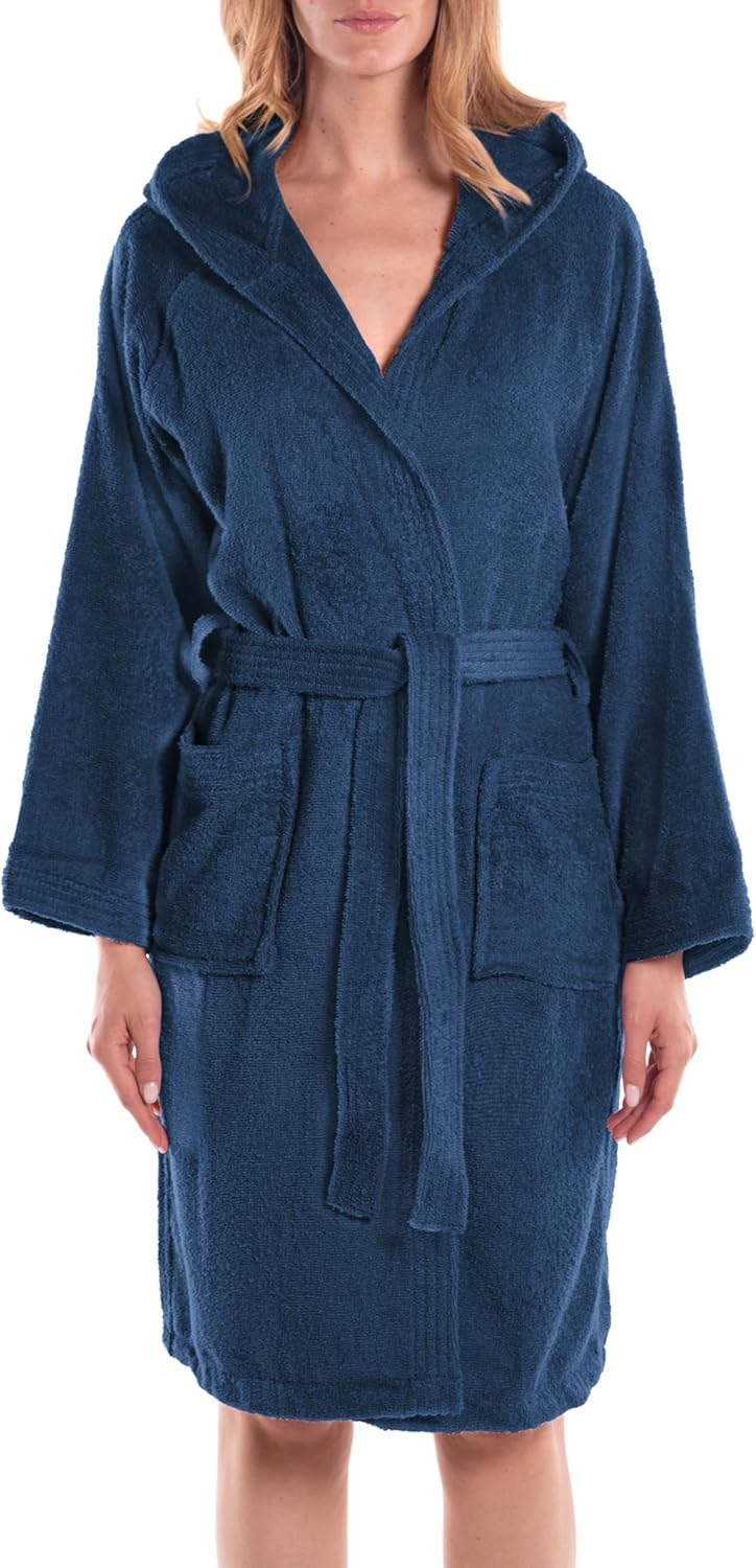 Halat de Baie cu Gluga Caleffi Minorca, 100% Bumbac, Indigo, Marimea XL ,   Unisex, Pentru Baie, Sau