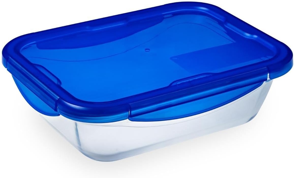 Vas Rectangular cu Capac Pyrex, 3 L, din Sticla Transparenta ,   Multifunctional, Etans, pentru Gati