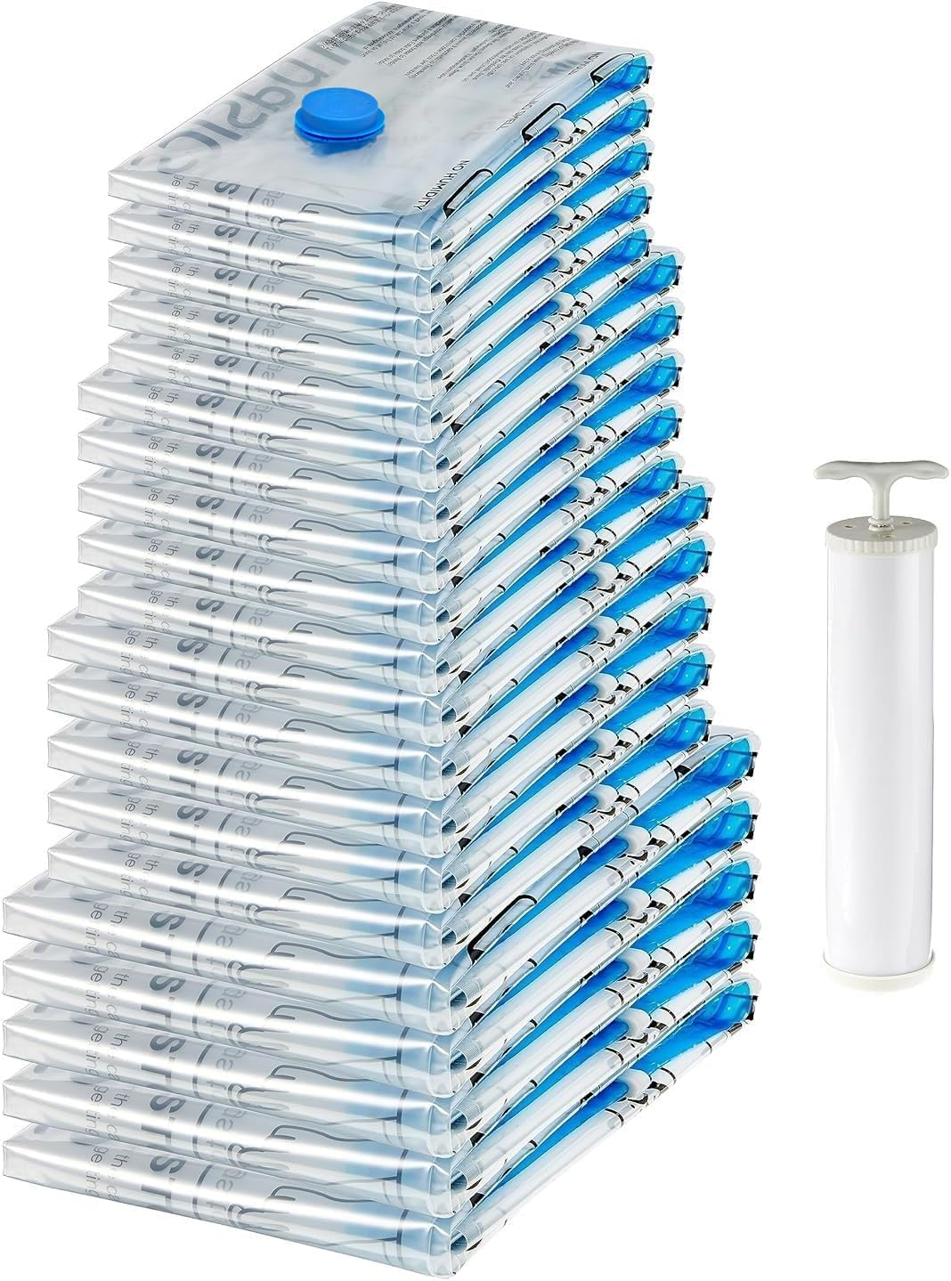 Set 20 pungi de vidat reutilizabile in 4 dimensiuni, cu pompa manuala ,   economisire spatiu pentru 