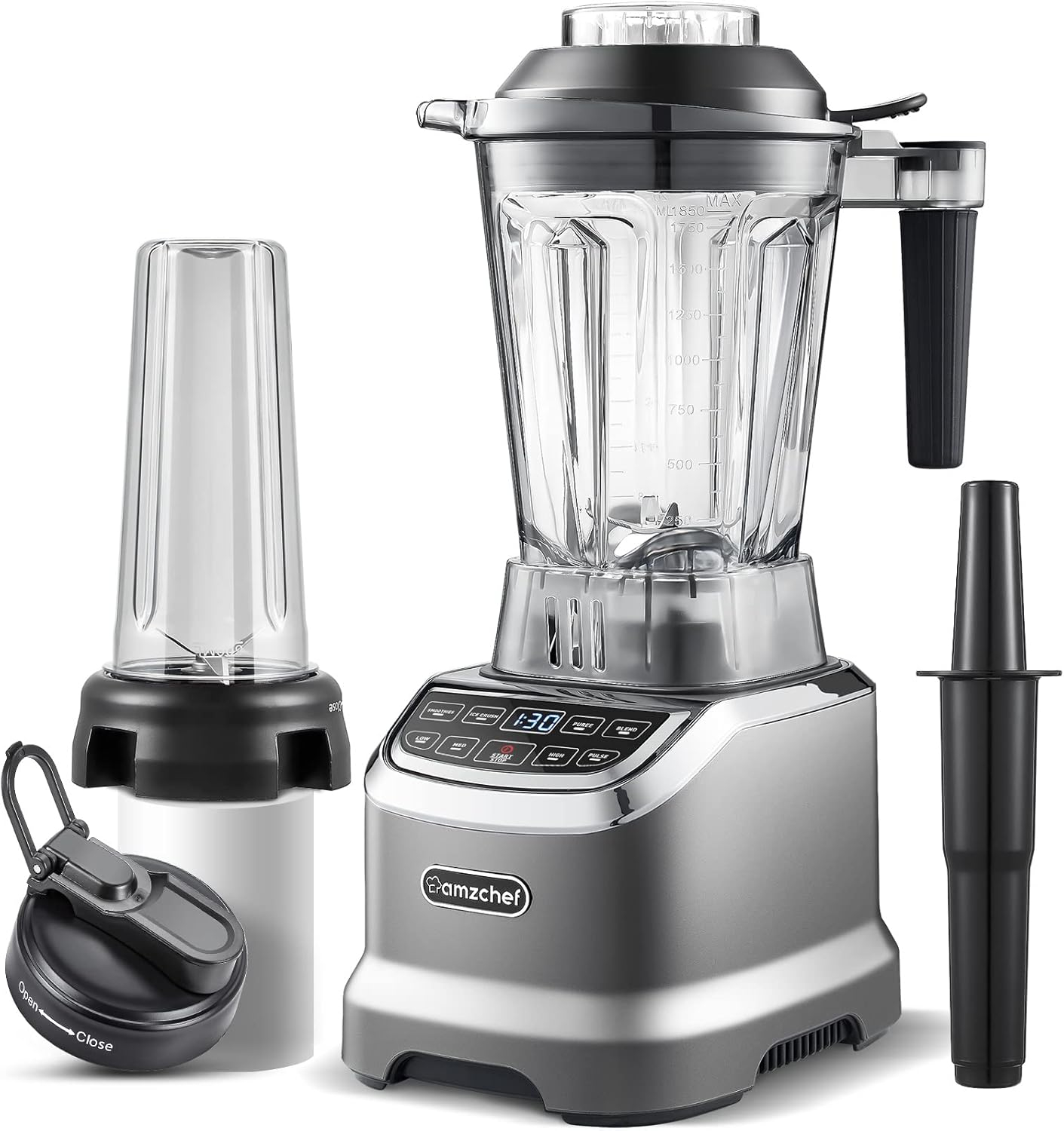 Blender profesional 1800W cu 2 recipiente (1850 ml + 600 ml) si 6 lame inox ,   22.000 rpm ,   AMZCH