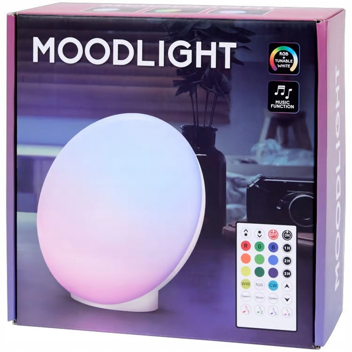 Bec LED Multicolor Moodlight cu Telecomanda si Senzor Muzical ,   Reglaj de Lumina 1800,  5000K, USB