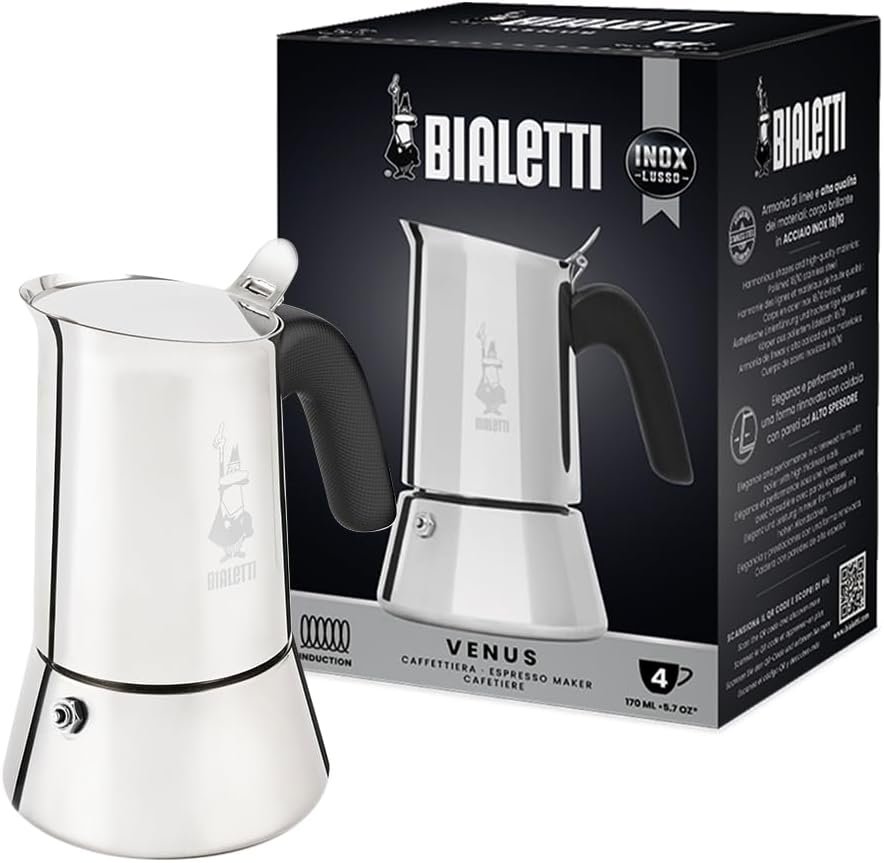 Cafetiera Italiana Bialetti Venus Induction, Inox 18 10, 4 cesti (170 ml), compatibila cu toate plit