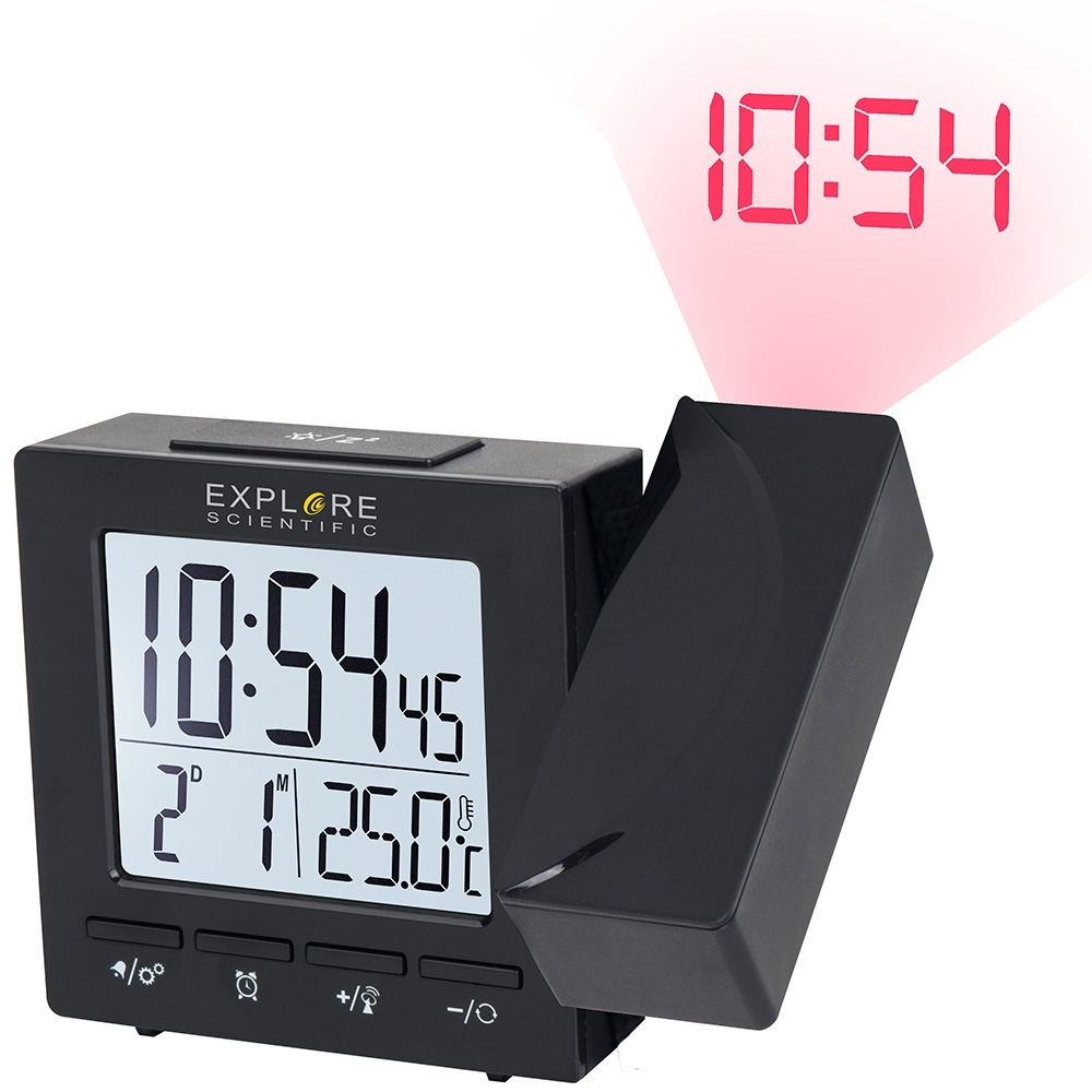 Ceas digital cu proiecție și alarmă -Explore Scientific RC Digital Projection Clock cu temperatură interioară, negru