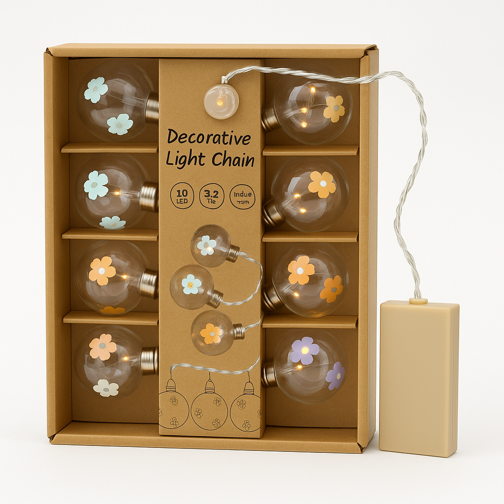 Ghirlanda luminoasa decorativa cu 10 globuri din sticla, model floral, 3,2 m, pentru interior, cu LE