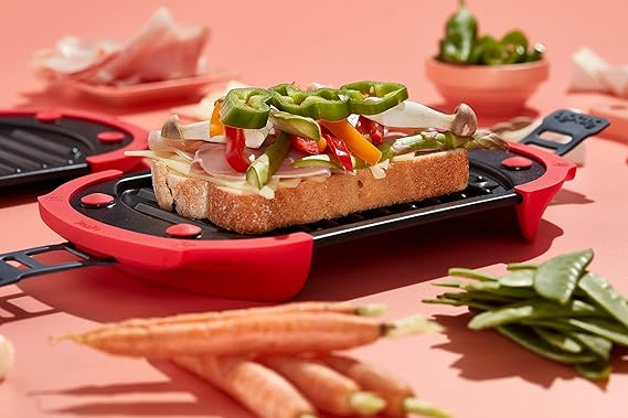 Gratar pentru Microunde Lekue, Sandwich Maker  Panini Press, 25,4 x 14 cm, Rosu