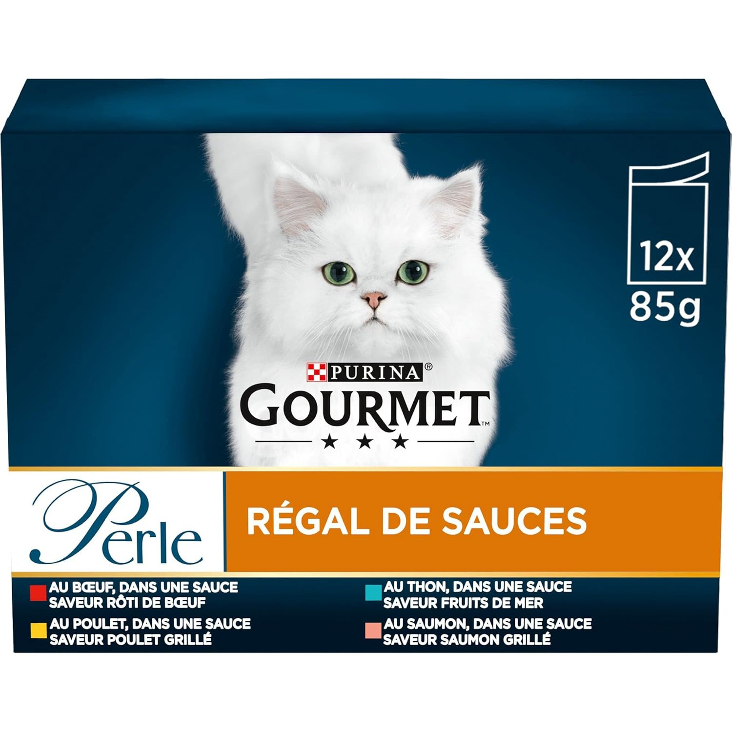 Hrana umeda pisici in sos ,   GOURMET Perle Sauce Collection, 12A 85g, vita, pui, ton, somon