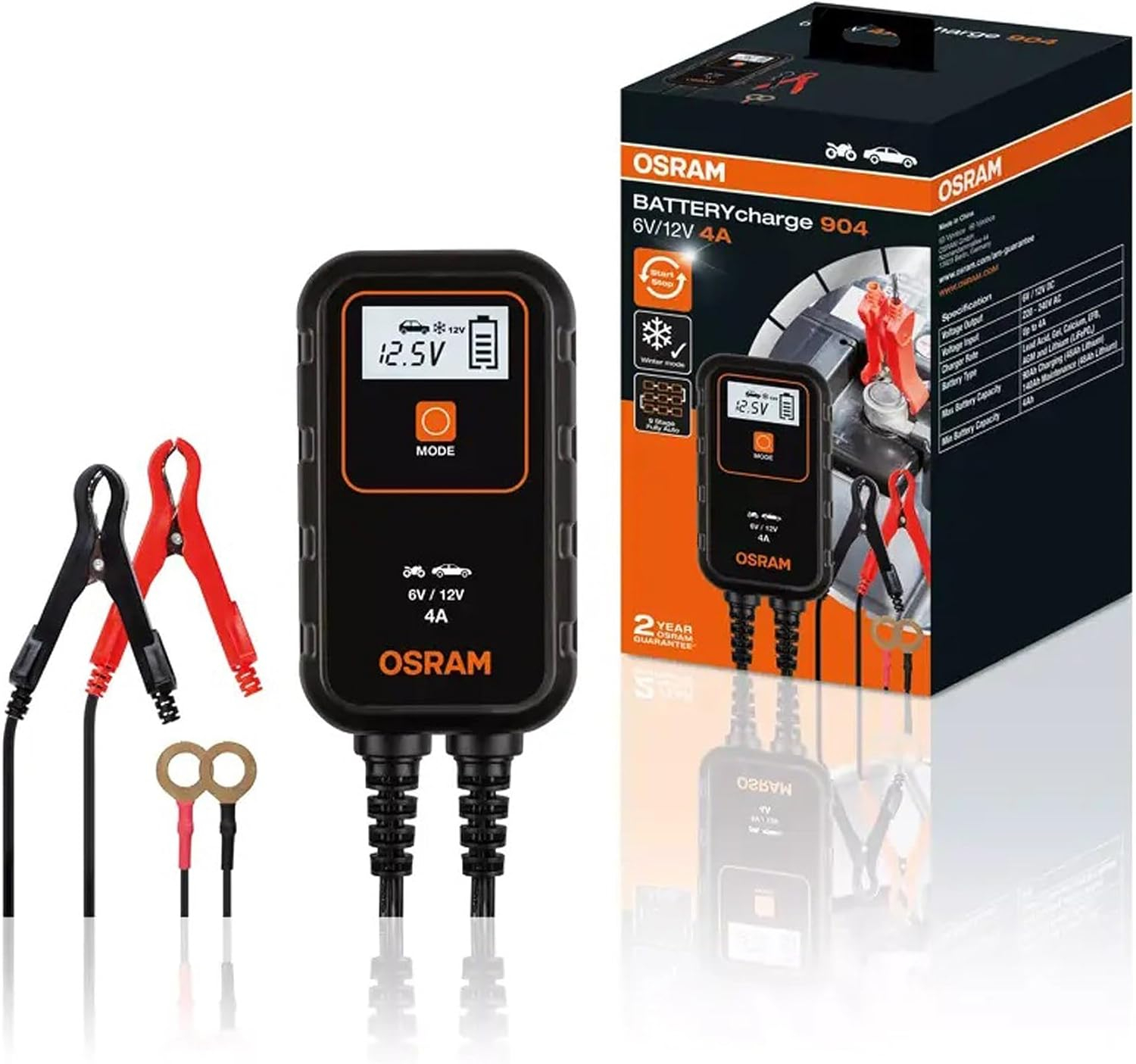 Incarcator auto inteligent OSRAM 4A ,   Compatibil 6V 12V, intretinere baterie, ideal pentru motocic
