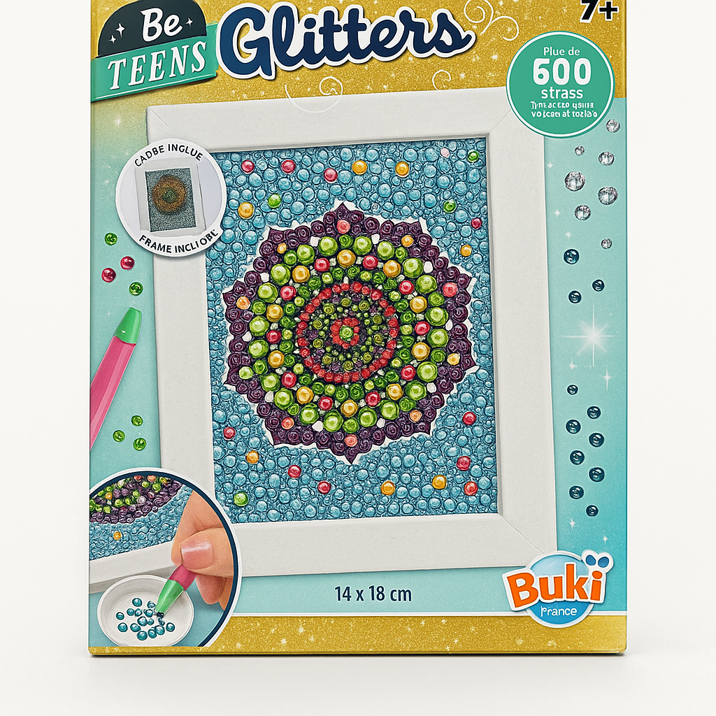 Kit creativ cu strasuri, 600+ piese, tablou 14A 18 cm, Buki France Be Teens Glitters Mandala