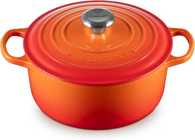 Le Creuset Signature ,   Oala Rotunda din Fonta Emailata cu Capac, O 24 cm, 4.2 L, Culoare Rosu Copt