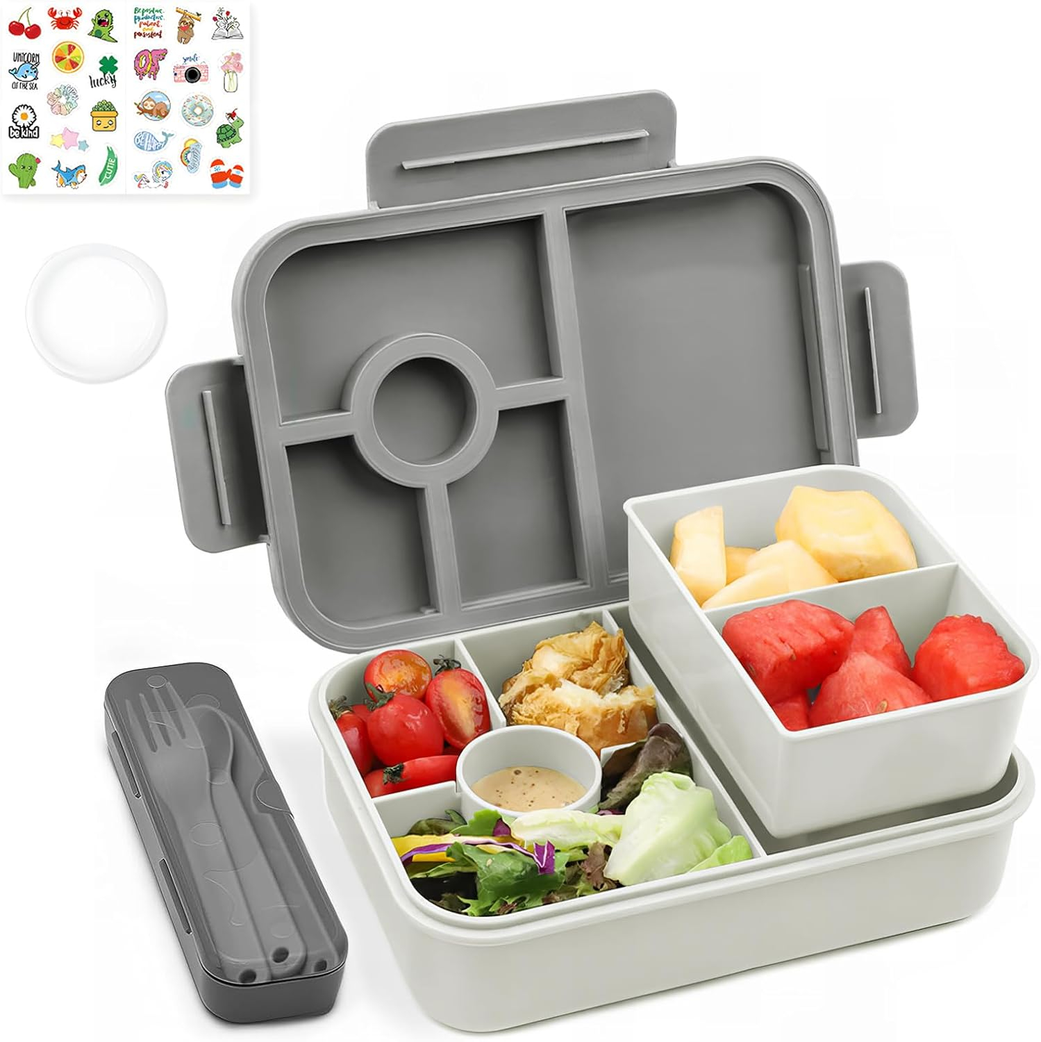 Lunch Box copii 1300 ml ,   Bugucat Bento Box cu 5 compartimente, etans, BPA-free, cutie masa scoala