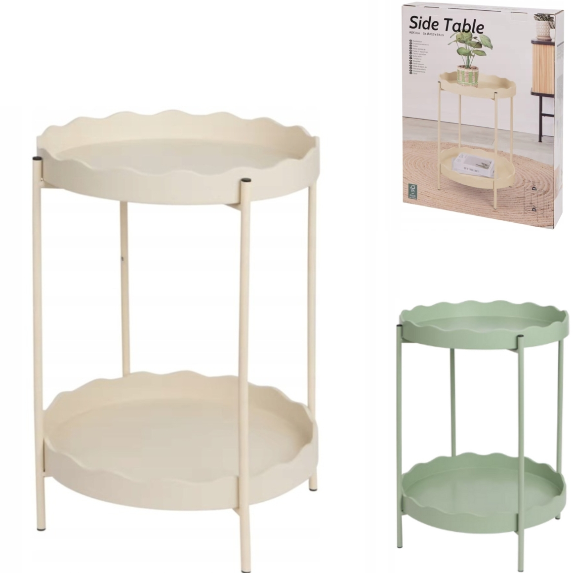 Masa rotunda auxiliara metalica crem-bej, 40,5 x 54 cm ,   Zd Trading