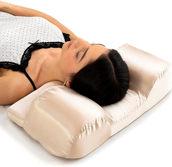 Perna anti-rid pentru gat  fata, ergonomica, cu husa satinata ,   InnovaGoods Youthlow, memory foam