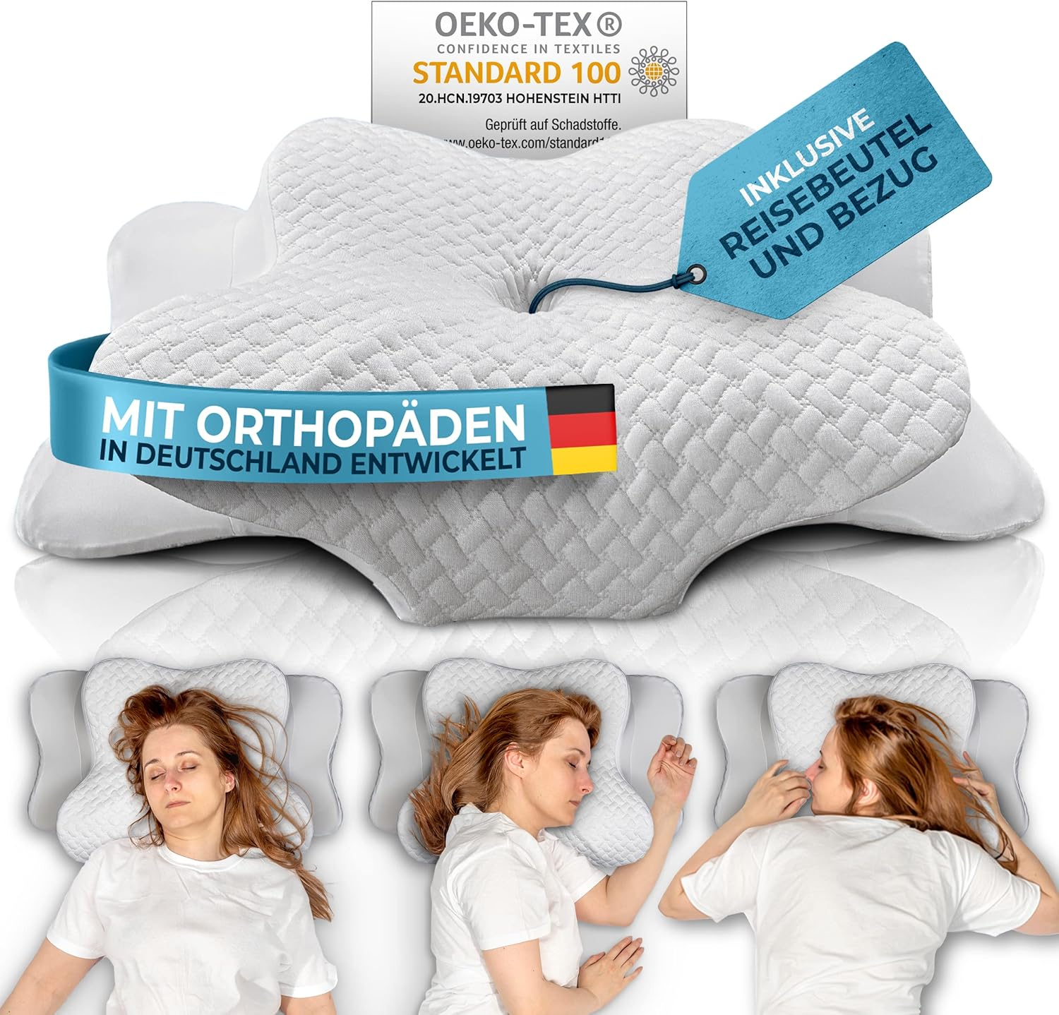 Perna Ortopedica Gl&uuml;ckstoff, Memory Foam Premium, Certificata, Universala pentru Toate Tipurile de S