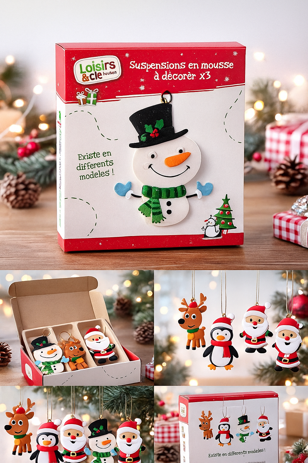 Set ornamente Craciun din spuma, 3 bucati ,   modele diverse, usor de agatat, pentru brad si decorat