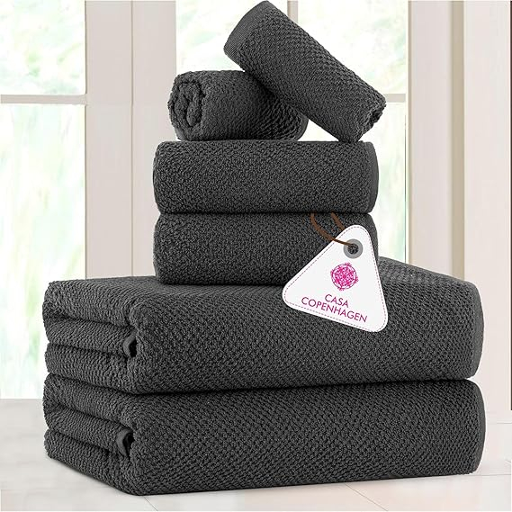 Set Prosoape Casa Copenhagen Popcorn Textured, 6 Piese ,   Pine Grey, 550 g m  &sup2;, Bumbac, pentru Bai