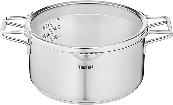 Tefal Nordica ,   Oala din inox 24 cm cu capac de sticla   Potrivita pentru toate tipurile de plite,