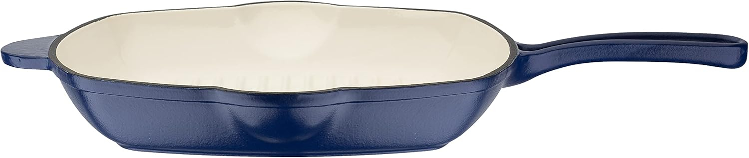 Tigaie grill din fonta 28 cm cu 2 guri de scurgere ,   GSW Blue Magic, compatibila inductie, cuptor 